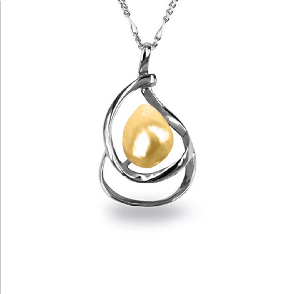 Golden Baroque Freshwater Pearl Silver Spiral Infinite Pendant NWOT